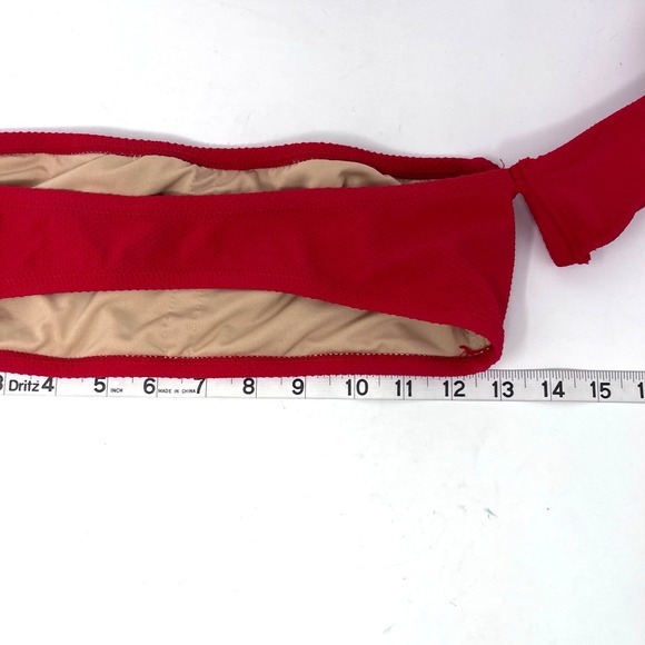 J Crew Bikini Womens Small Off The Shoulder Bikini Set Cherry Red Pique Nylon‎ - Picture 2 of 12